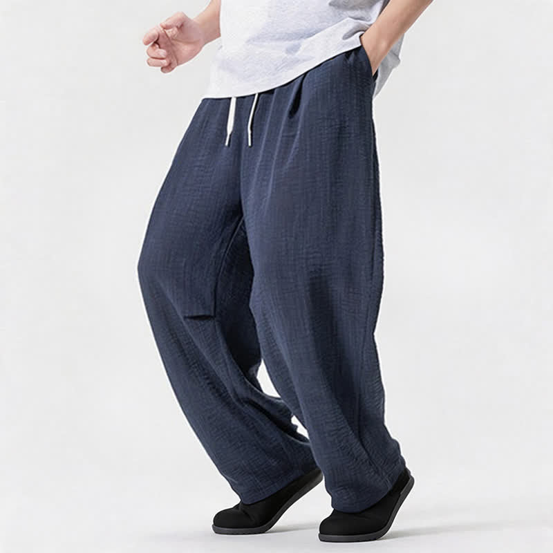 Buddha Stones Lässige, minimalistische Herrenhose mit Kordelzug, geradem Bein und Tasche für Frühling und Sommer - image 2