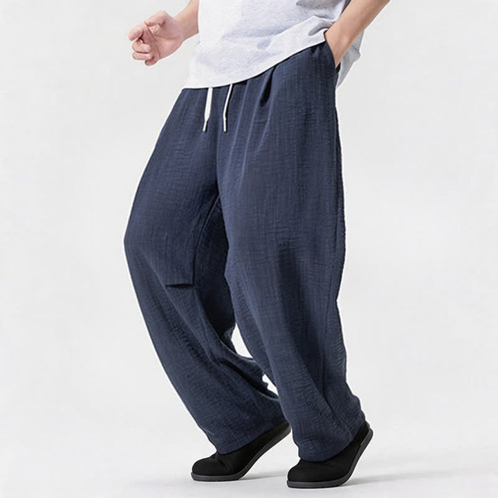 Buddha Stones Lässige, minimalistische Herrenhose mit Kordelzug, geradem Bein und Tasche für Frühling und Sommer - image 2