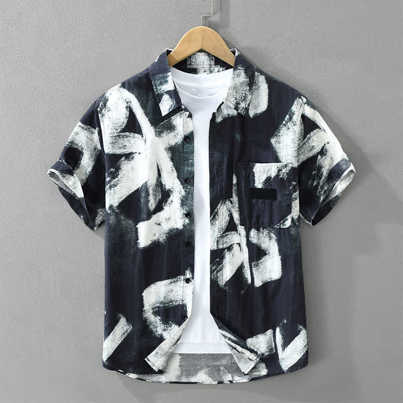 Buddha Stones Lässiges, sommerliches Herrenhemd mit Knopfleiste, abstraktem Muster, kurzen Ärmeln und Tasche - Mitternachtsblau - US/UK/AU42, EU52 (3XL) - image 10