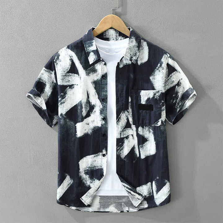 Buddha Stones Lässiges, sommerliches Herrenhemd mit Knopfleiste, abstraktem Muster, kurzen Ärmeln und Tasche - Mitternachtsblau - US/UK/AU42, EU52 (3XL) - image 10