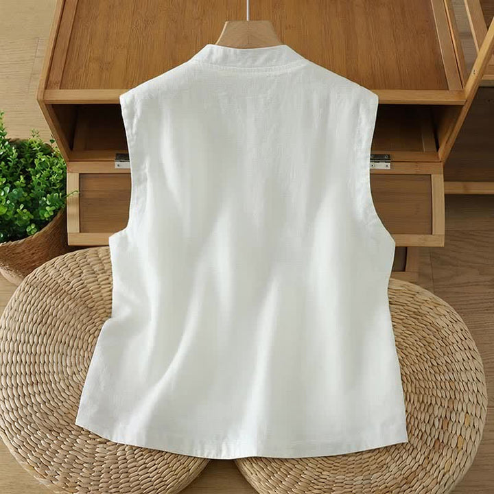 Buddha Stones Sommerliches, minimalistisches Tanktop im Tang-Stil mit Stehkragen, Knopfleiste und Tasche für Damen. - image 15