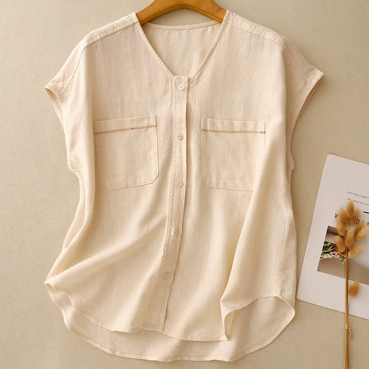 Buddha Stones Lässiges, minimalistisches, ärmelloses Tanktop mit aufgesetzter Tasche für Damen – ideal für den Sommer. - Antikweiß - US8-10, UK/AU12-14, EU40-42 (2XL) - image 0