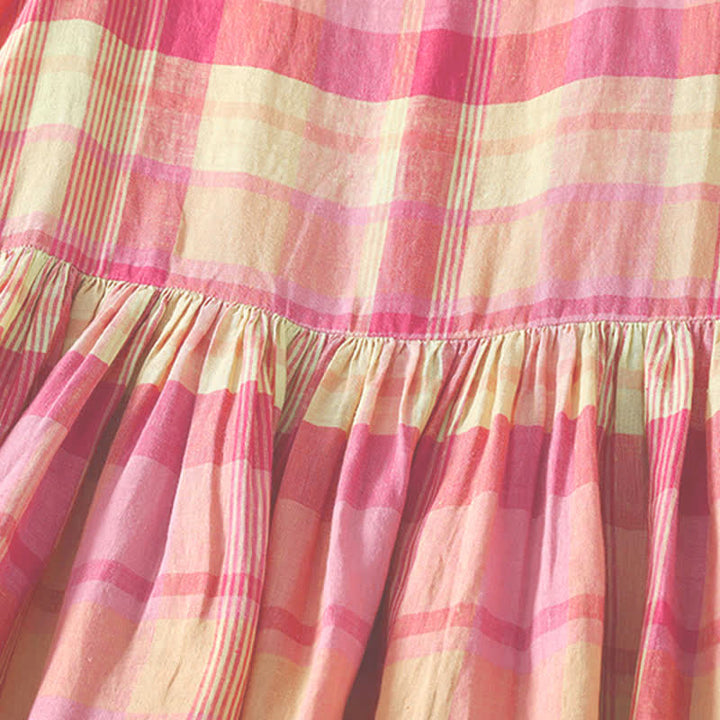 Buddha Stones Sommerliches, lässiges, kariertes Damen-Sommerkleid im Vintage-Stil mit Tasche, ärmellos - image 3