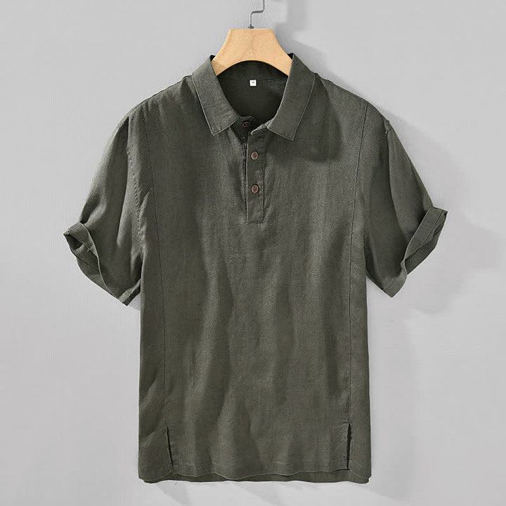 Buddha Stones Lässiges, minimalistisches Kurzarmhemd aus Leinen für Herren im Sommer mit Knopfleiste - Dunkelolivgrün - US/ UK/AU44, EU54 (4XL) - image 18