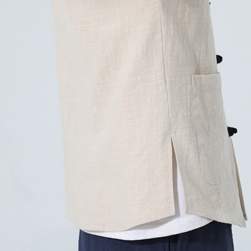 Buddha Stones Sommerliches Tang Style Casual Herrenhemd mit Stehkragen, Froschknopfleiste, Ellbogenlänge und Tasche - image 18