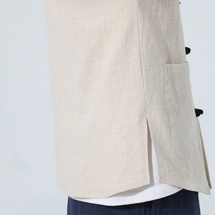 Buddha Stones Sommerliches Tang Style Casual Herrenhemd mit Stehkragen, Froschknopfleiste, Ellbogenlänge und Tasche - image 18