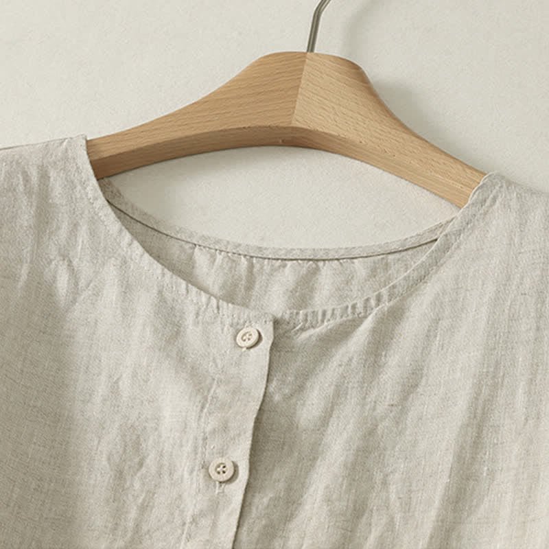 Buddha Stones Sommerliches, lässiges, minimalistisches, ärmelloses Tanktop mit Knopfleiste und geometrischem Muster für Damen - image 10