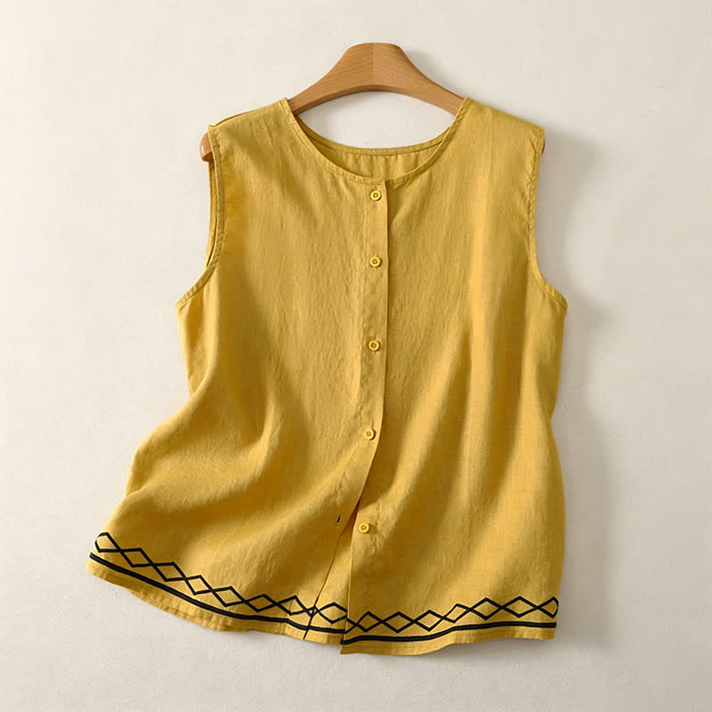 Buddha Stones Sommerliches, lässiges, minimalistisches, ärmelloses Tanktop mit Knopfleiste und geometrischem Muster für Damen - Goldrute - US12, UK/AU16, EU44 (2XL) - image 0