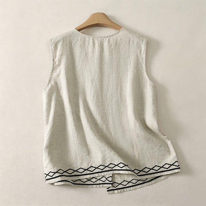 Buddha Stones Sommerliches, lässiges, minimalistisches, ärmelloses Tanktop mit Knopfleiste und geometrischem Muster für Damen - image 9