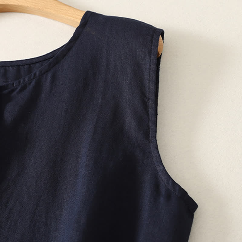 Buddha Stones Sommerliches, lässiges, minimalistisches, ärmelloses Tanktop mit Knopfleiste und geometrischem Muster für Damen - image 5
