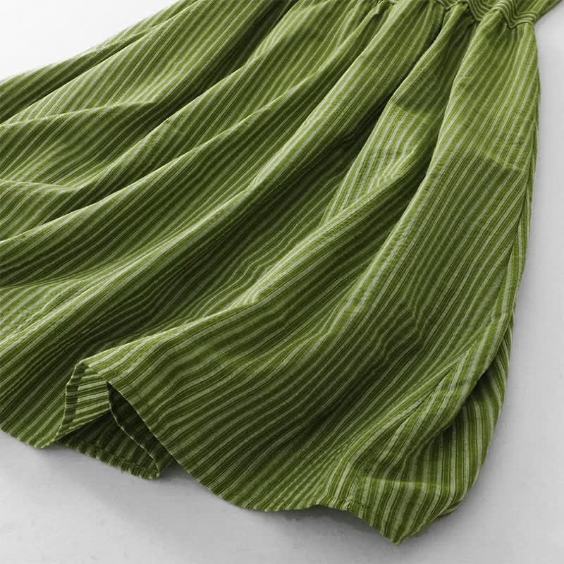 Buddha Stones Sommerliches, lässig-elegantes, grün gestreiftes, ärmelloses Sommerkleid für Damen mit Rundhalsausschnitt und Rundhalsausschnitt - image 8