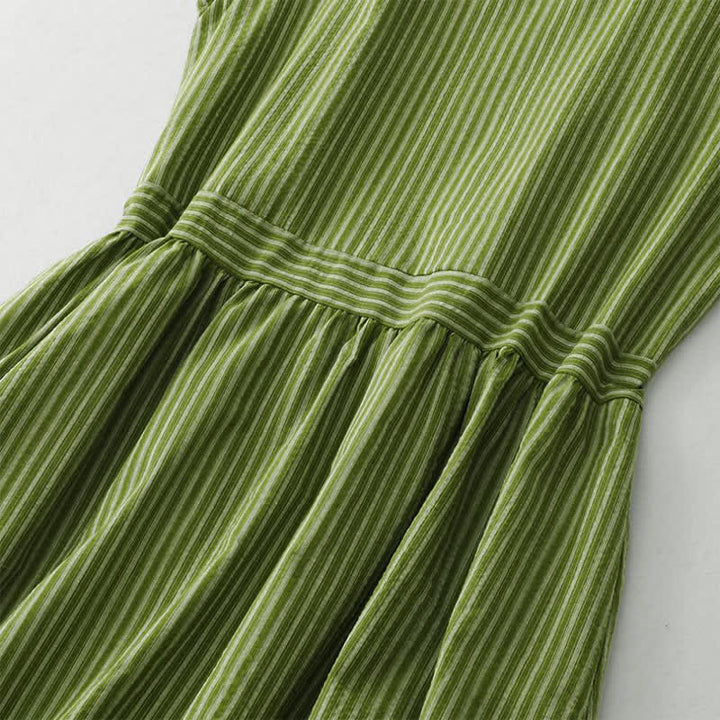 Buddha Stones Sommerliches, lässig-elegantes, grün gestreiftes, ärmelloses Sommerkleid für Damen mit Rundhalsausschnitt und Rundhalsausschnitt - image 6