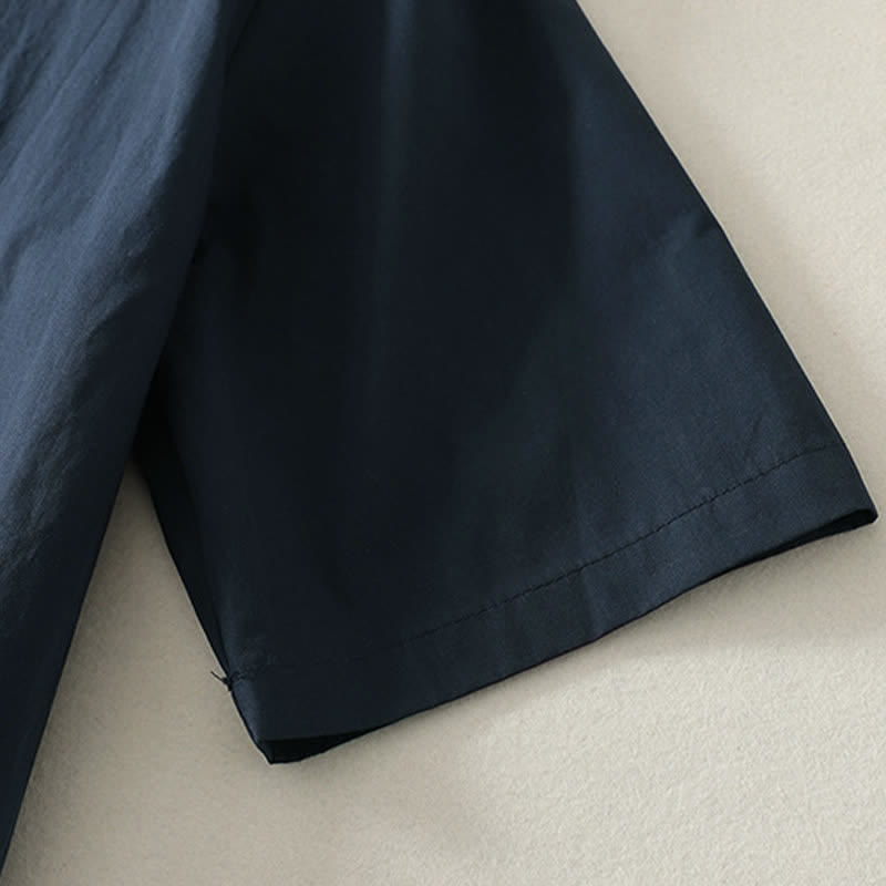 Buddha Stones Sommerliches, lässig-elegantes Kurzarmkleid für Damen mit Bindekragen, Rüschensaum und kurzem Ärmel - image 1