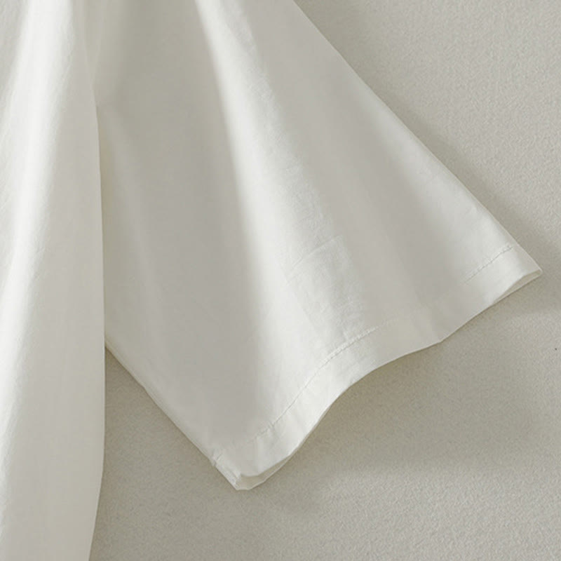 Buddha Stones Sommerliches, lässig-elegantes Kurzarmkleid für Damen mit Bindekragen, Rüschensaum und kurzem Ärmel - image 7