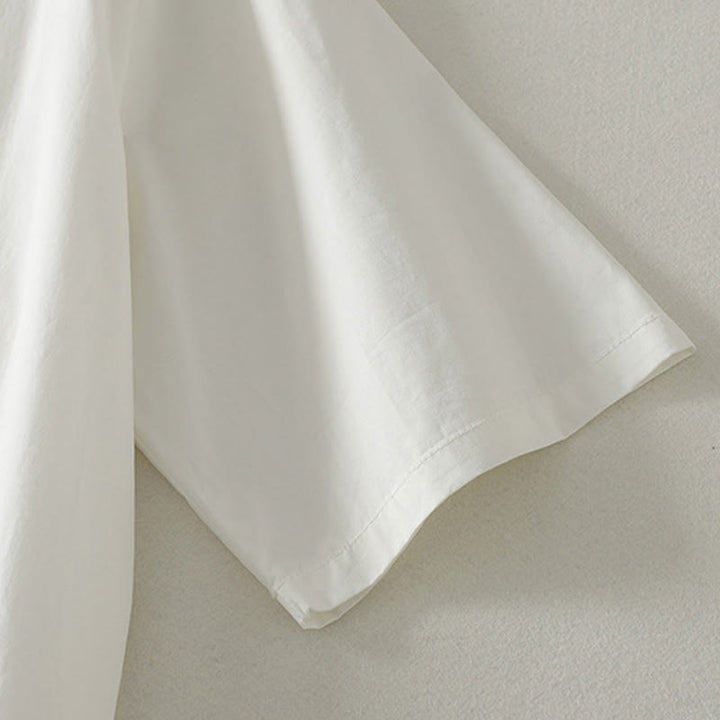 Buddha Stones Sommerliches, lässig-elegantes Kurzarmkleid für Damen mit Bindekragen, Rüschensaum und kurzem Ärmel - image 7