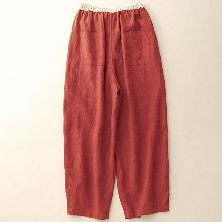 Buddha Stones Lässige, minimalistische Sommerhose mit Kordelzug, einfarbig, knöchelhoch, gerades Bein, mit Taschen - image 14