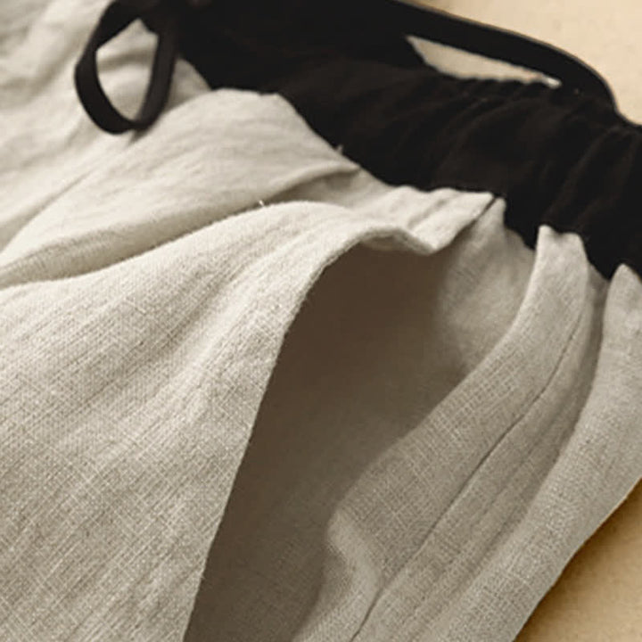 Buddha Stones Lässige, minimalistische Sommerhose mit Kordelzug, einfarbig, knöchelhoch, gerades Bein, mit Taschen - image 11