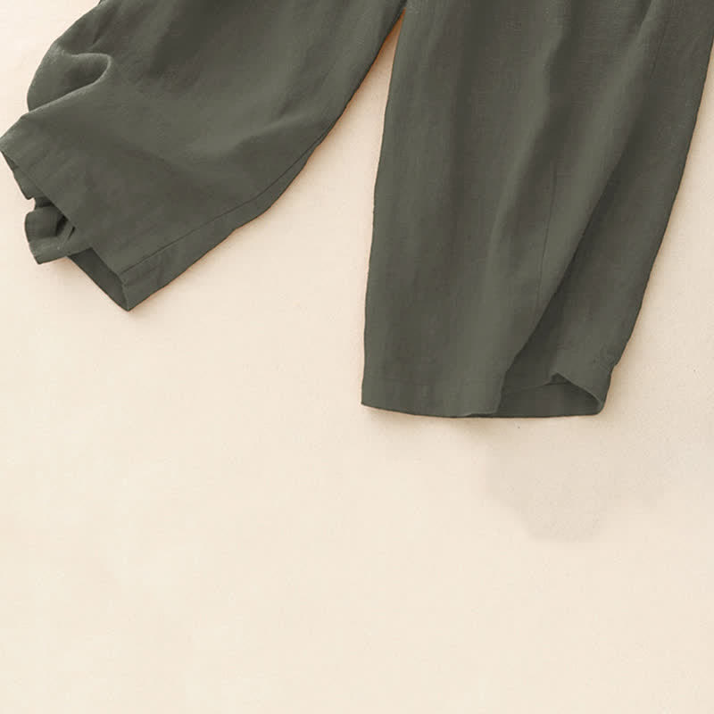 Buddha Stones Lässige, minimalistische Sommerhose mit Kordelzug, einfarbig, knöchelhoch, gerades Bein, mit Taschen - image 8