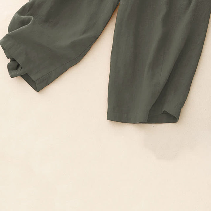 Buddha Stones Lässige, minimalistische Sommerhose mit Kordelzug, einfarbig, knöchelhoch, gerades Bein, mit Taschen - image 8