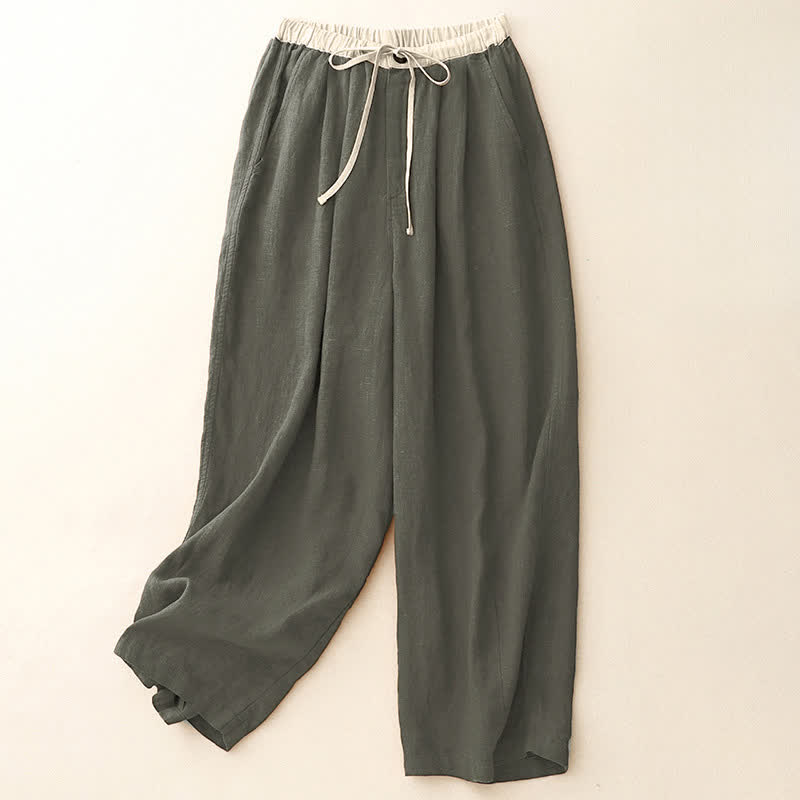 Buddha Stones Lässige, minimalistische Sommerhose mit Kordelzug, einfarbig, knöchelhoch, gerades Bein, mit Taschen - Dunkelolivgrün - US8-10, UK/AU12-14, EU40-42 (2XL) - image 4