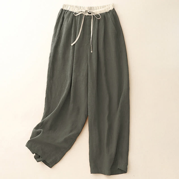 Buddha Stones Lässige, minimalistische Sommerhose mit Kordelzug, einfarbig, knöchelhoch, gerades Bein, mit Taschen - Dunkelolivgrün - US8-10, UK/AU12-14, EU40-42 (2XL) - image 4