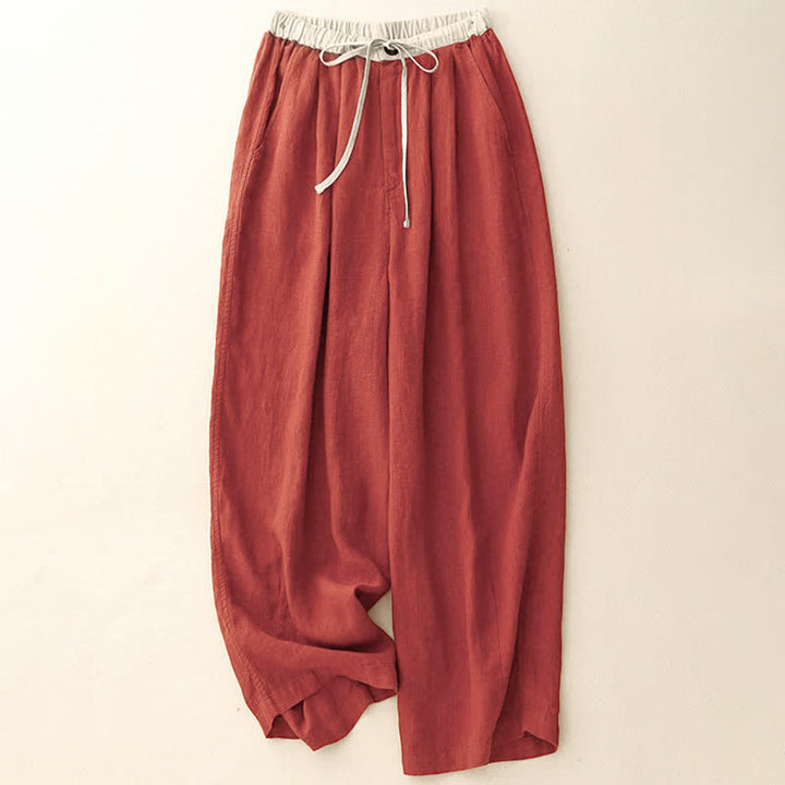 Buddha Stones Lässige, minimalistische Sommerhose mit Kordelzug, einfarbig, knöchelhoch, gerades Bein, mit Taschen - Tomate - US8-10, UK/AU12-14, EU40-42 (2XL) - image 13