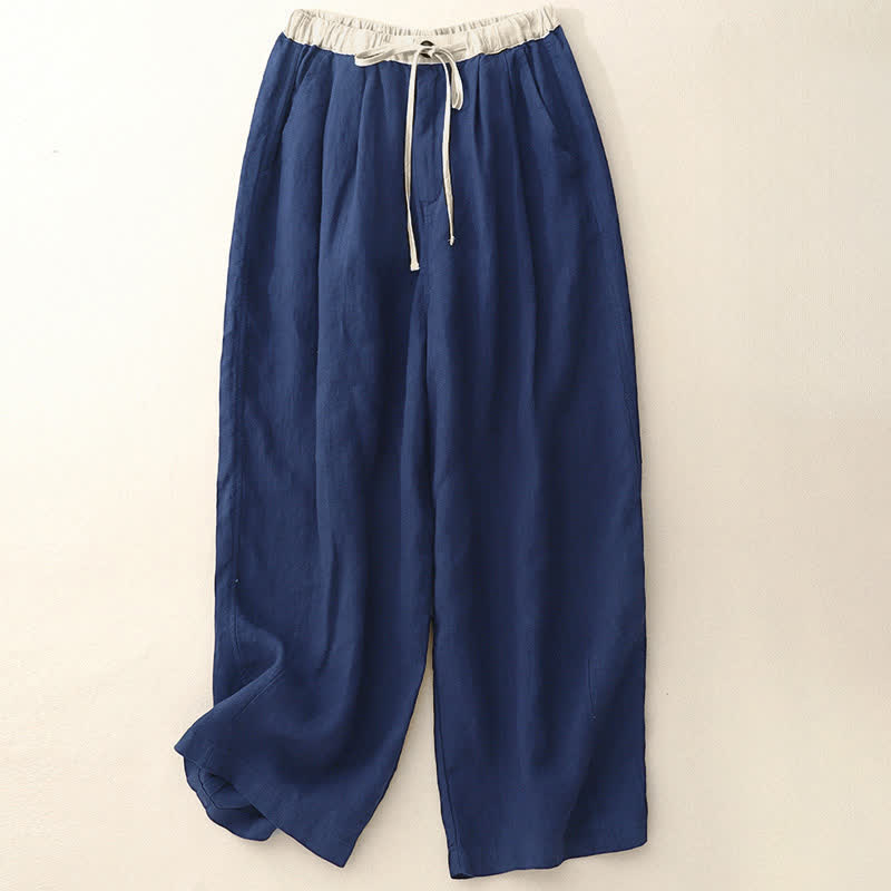 Buddha Stones Lässige, minimalistische Sommerhose mit Kordelzug, einfarbig, knöchelhoch, gerades Bein, mit Taschen - Mitternachtsblau - US8-10, UK/AU12-14, EU40-42 (2XL) - image 0