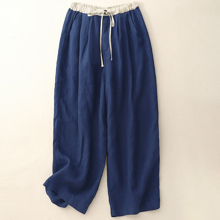 Buddha Stones Lässige, minimalistische Sommerhose mit Kordelzug, einfarbig, knöchelhoch, gerades Bein, mit Taschen - Mitternachtsblau - US8-10, UK/AU12-14, EU40-42 (2XL) - image 0