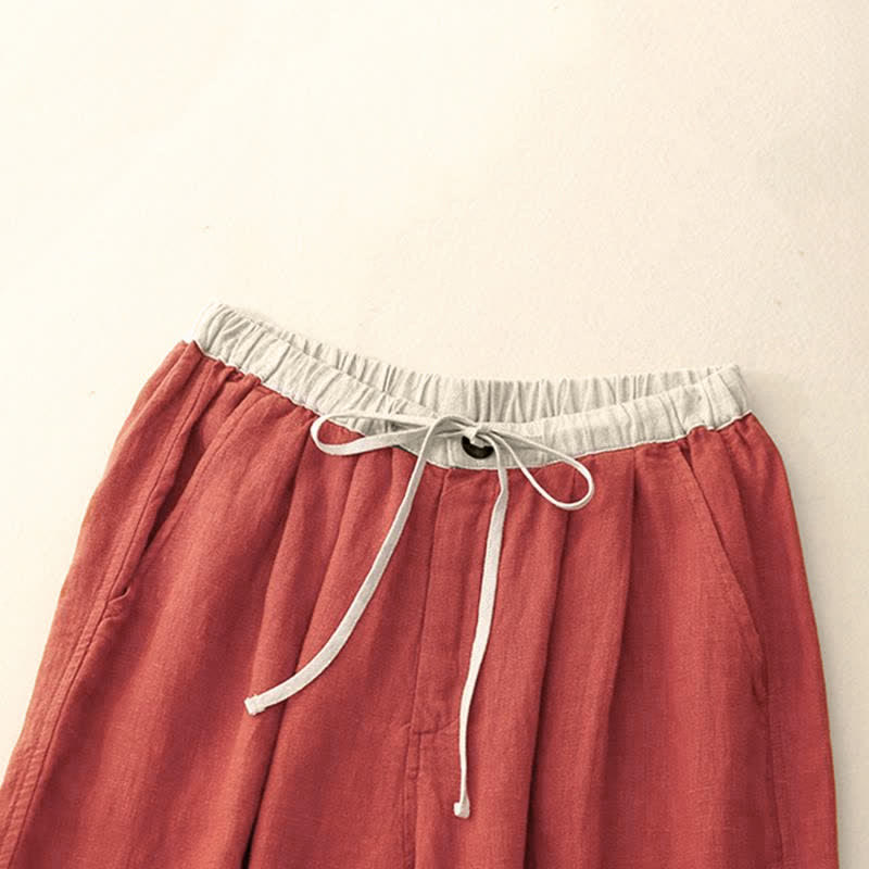 Buddha Stones Lässige, minimalistische Sommerhose mit Kordelzug, einfarbig, knöchelhoch, gerades Bein, mit Taschen - image 15