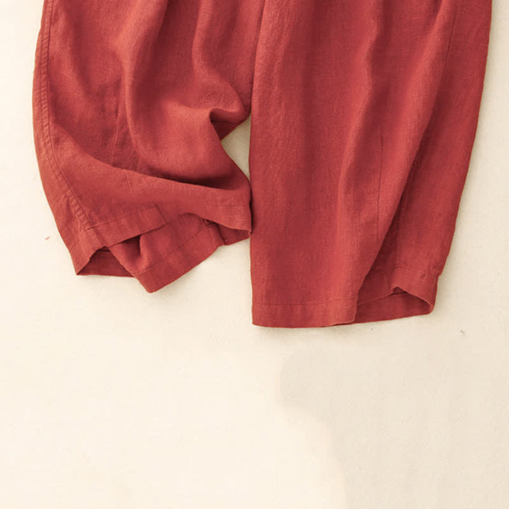 Buddha Stones Lässige, minimalistische Sommerhose mit Kordelzug, einfarbig, knöchelhoch, gerades Bein, mit Taschen - image 19