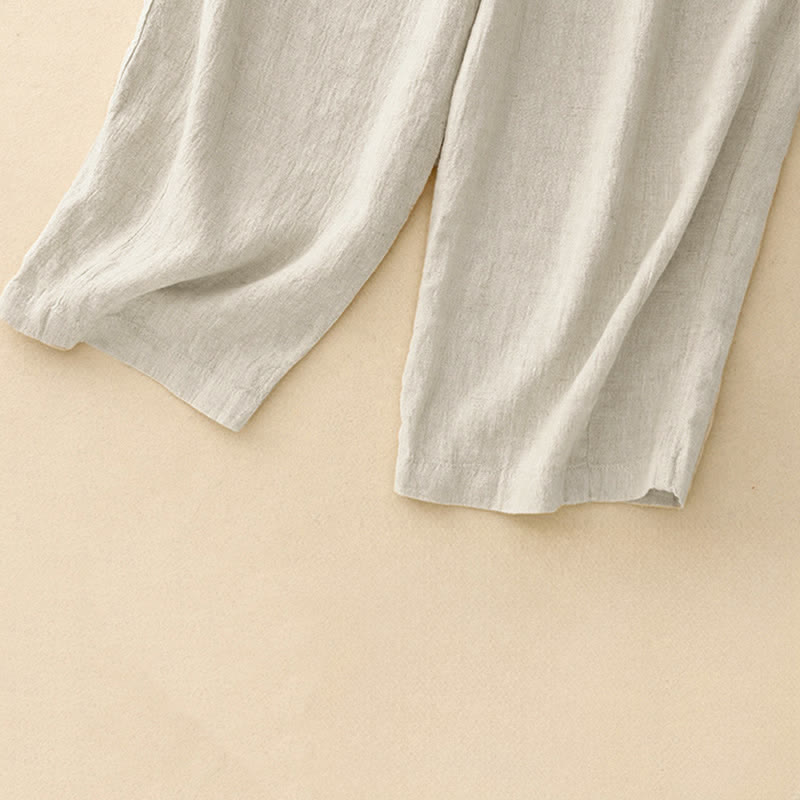 Buddha Stones Lässige, minimalistische Sommerhose mit Kordelzug, einfarbig, knöchelhoch, gerades Bein, mit Taschen - image 12