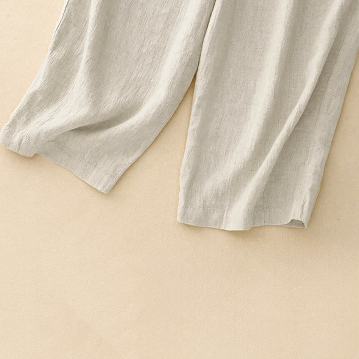 Buddha Stones Lässige, minimalistische Sommerhose mit Kordelzug, einfarbig, knöchelhoch, gerades Bein, mit Taschen - image 12