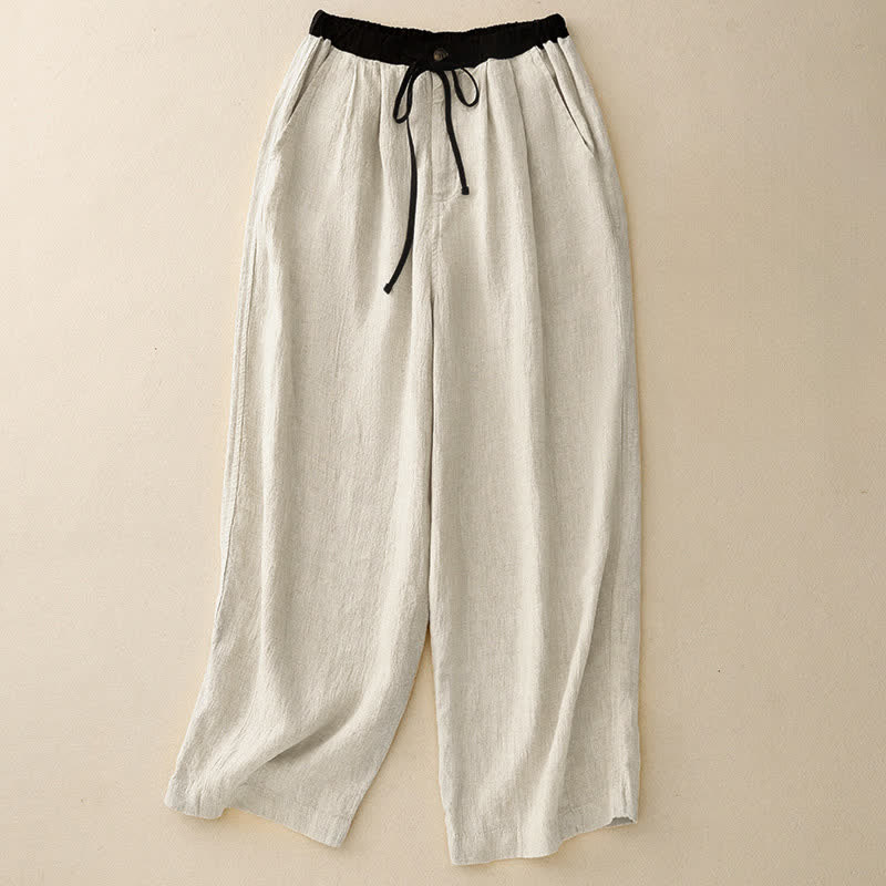 Buddha Stones Lässige, minimalistische Sommerhose mit Kordelzug, einfarbig, knöchelhoch, gerades Bein, mit Taschen - Beige - US8-10, UK/AU12-14, EU40-42 (2XL) - image 9