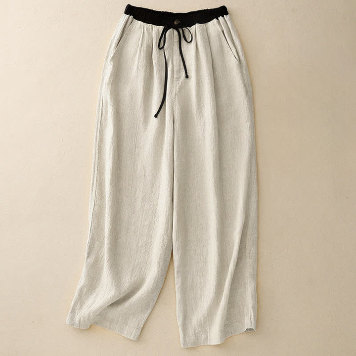 Buddha Stones Lässige, minimalistische Sommerhose mit Kordelzug, einfarbig, knöchelhoch, gerades Bein, mit Taschen - Beige - US8-10, UK/AU12-14, EU40-42 (2XL) - image 9