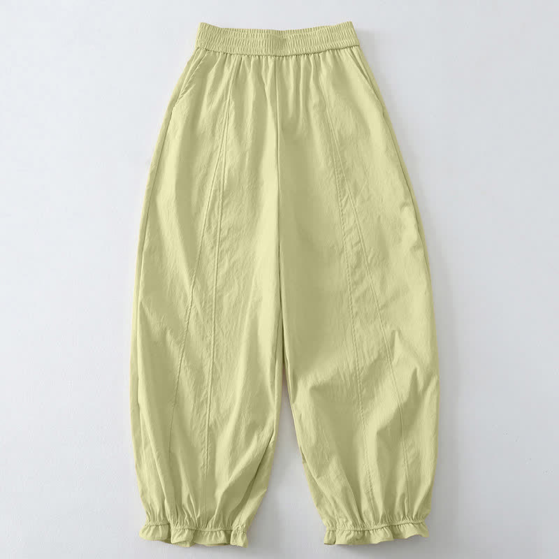 Buddha Stones Lässige, minimalistische Haremshose für Damen mit Rüschensaum und Taschen – perfekt für den Sommer - Zitronen-Chiffon - US8-10, UK/AU12-14, EU40-42 (2XL) - image 0