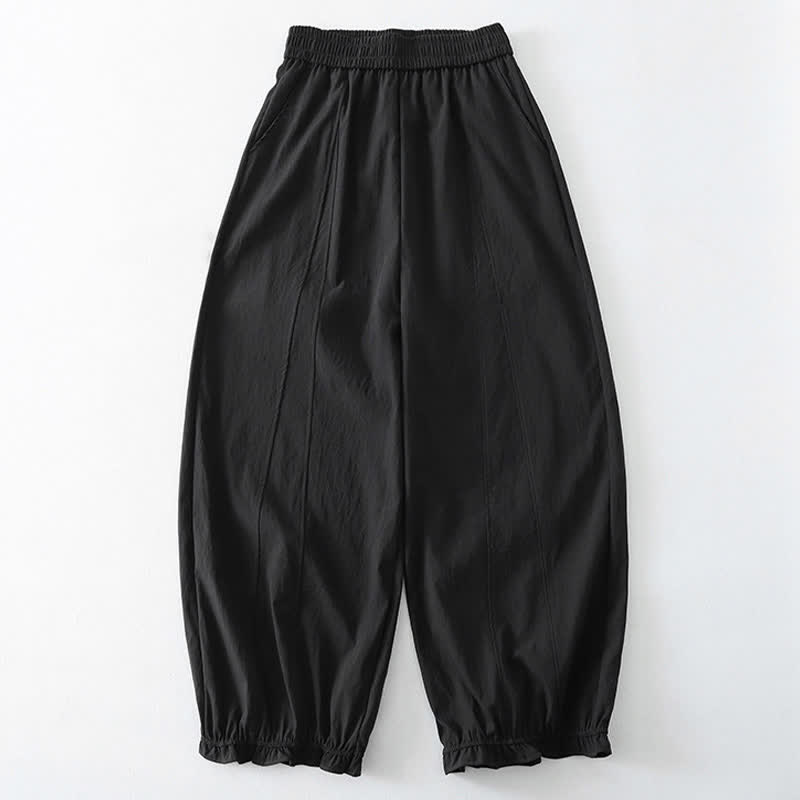 Buddha Stones Lässige, minimalistische Haremshose für Damen mit Rüschensaum und Taschen – perfekt für den Sommer - Schwarz - US8-10, UK/AU12-14, EU40-42 (2XL) - image 6