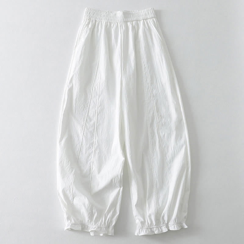 Buddha Stones Lässige, minimalistische Haremshose für Damen mit Rüschensaum und Taschen – perfekt für den Sommer - Weiß - US8-10, UK/AU12-14, EU40-42 (2XL) - image 12