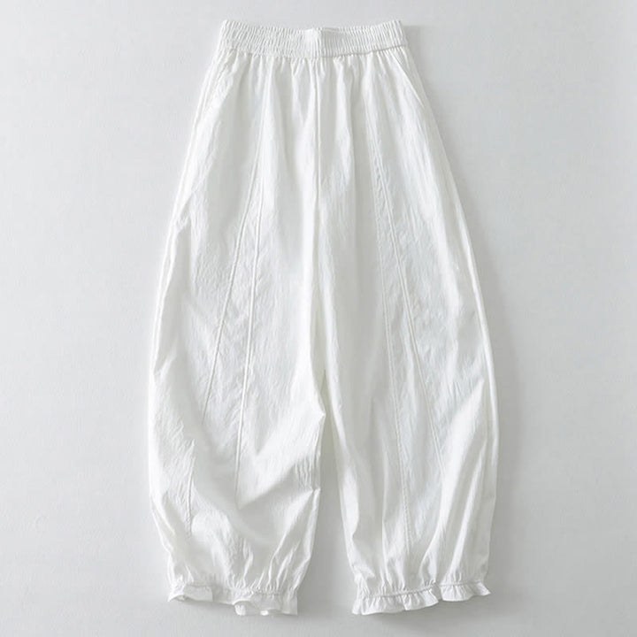 Buddha Stones Lässige, minimalistische Haremshose für Damen mit Rüschensaum und Taschen – perfekt für den Sommer - Weiß - US8-10, UK/AU12-14, EU40-42 (2XL) - image 12