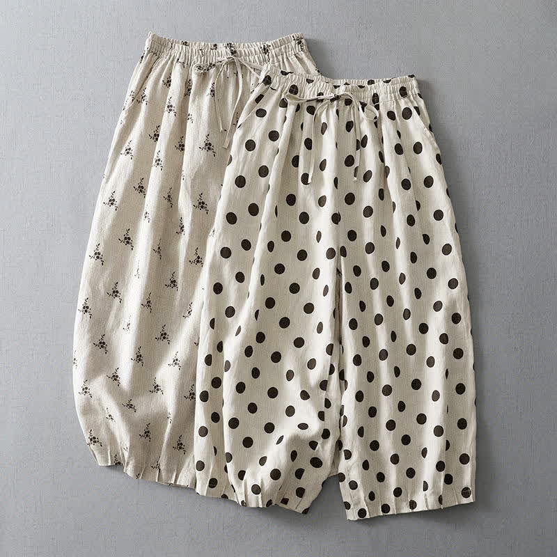 Buddha Stones Lässige, sommerliche Vintage-Haremshose mit Kordelzug, floralem Punktmuster und Tasche - image 14