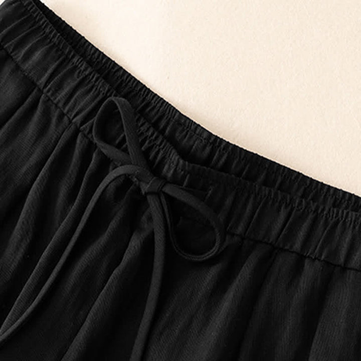 Buddha Stones Sommerliche, lässige, minimalistische lange Hose mit Kordelzug, einfarbig, schmal zulaufende Damenhose mit Taschen - image 6