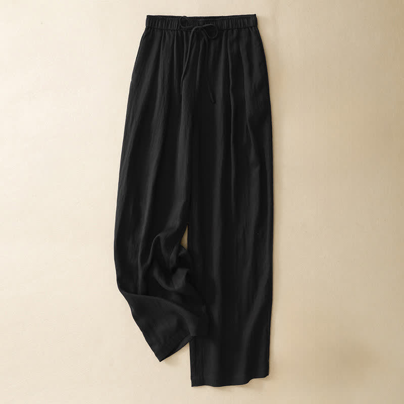 Buddha Stones Sommerliche, lässige, minimalistische lange Hose mit Kordelzug, einfarbig, schmal zulaufende Damenhose mit Taschen - Schwarz - US8-10, UK/AU12-14, EU40-42 (2XL) - image 5