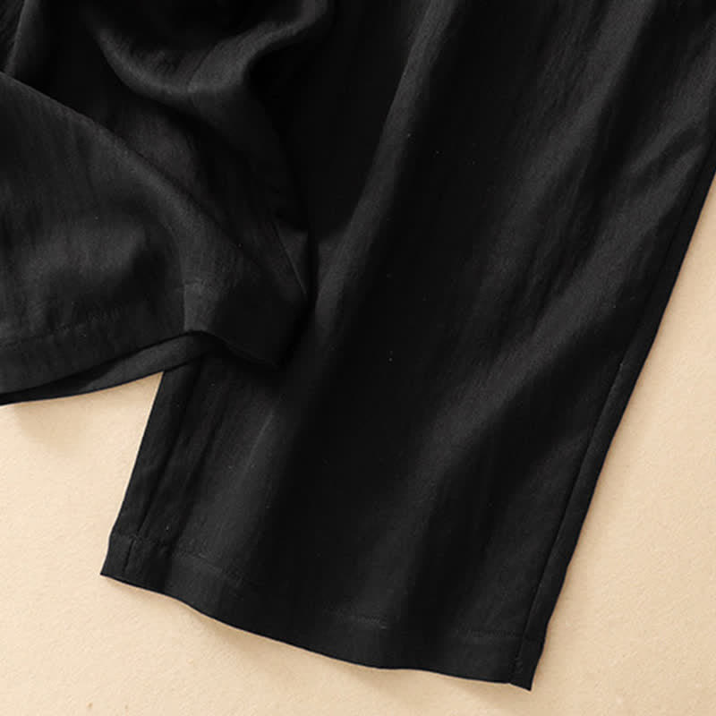 Buddha Stones Sommerliche, lässige, minimalistische lange Hose mit Kordelzug, einfarbig, schmal zulaufende Damenhose mit Taschen - image 9