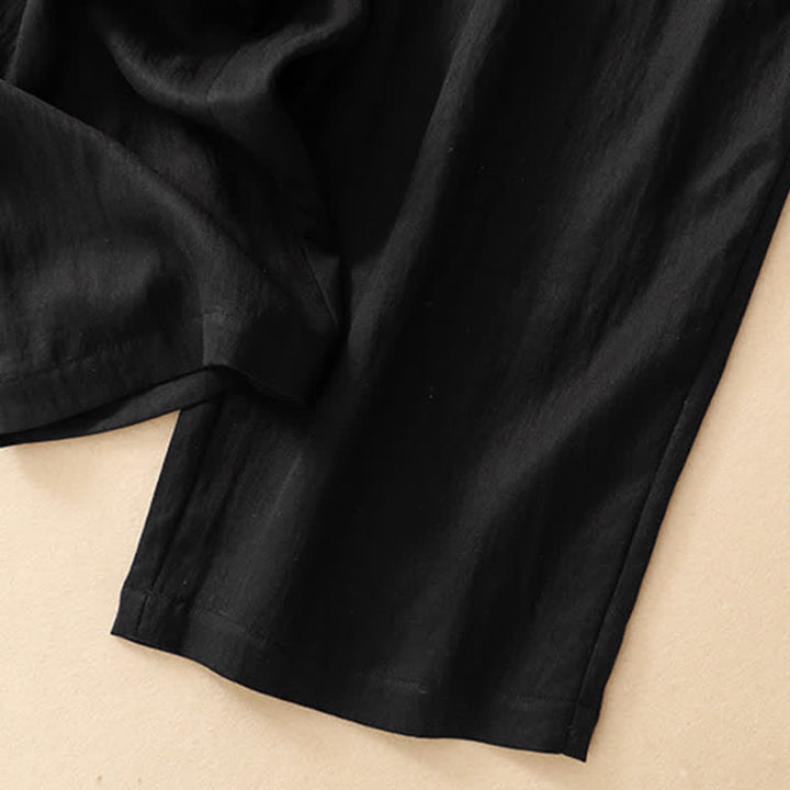 Buddha Stones Sommerliche, lässige, minimalistische lange Hose mit Kordelzug, einfarbig, schmal zulaufende Damenhose mit Taschen - image 9