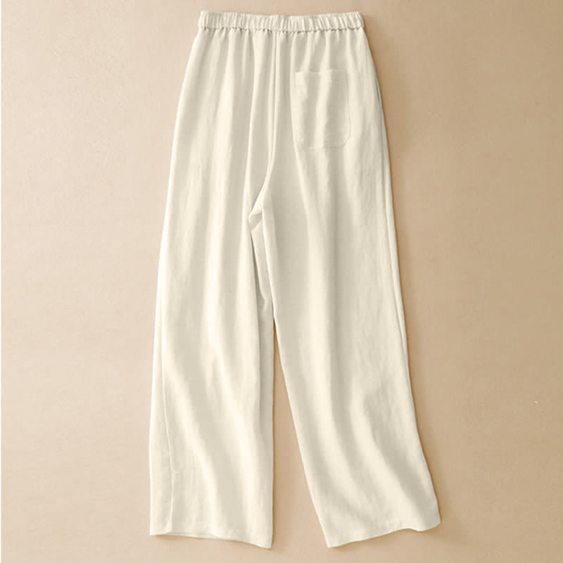 Buddha Stones Sommerliche, lässige, minimalistische lange Hose mit Kordelzug, einfarbig, schmal zulaufende Damenhose mit Taschen - image 11