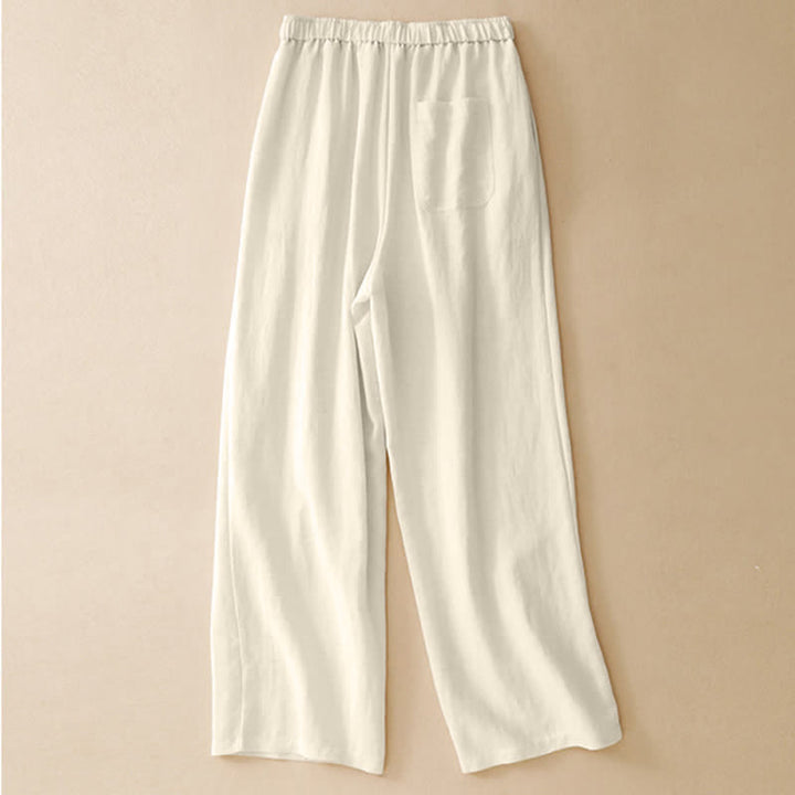 Buddha Stones Sommerliche, lässige, minimalistische lange Hose mit Kordelzug, einfarbig, schmal zulaufende Damenhose mit Taschen - image 11