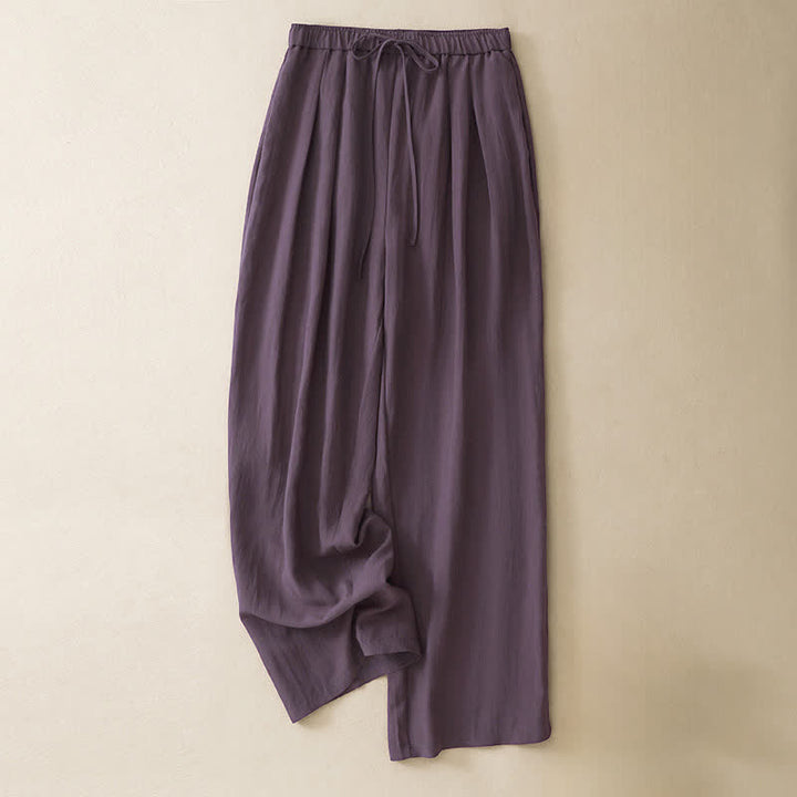 Buddha Stones Sommerliche, lässige, minimalistische lange Hose mit Kordelzug, einfarbig, schmal zulaufende Damenhose mit Taschen - Lila - US8-10, UK/AU12-14, EU40-42 (2XL) - image 0