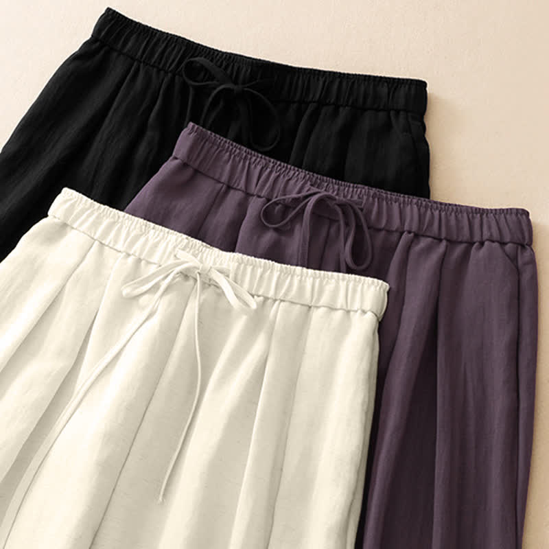 Buddha Stones Sommerliche, lässige, minimalistische lange Hose mit Kordelzug, einfarbig, schmal zulaufende Damenhose mit Taschen - image 20