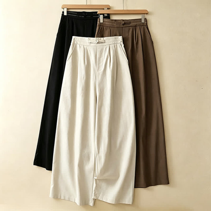 Buddha Stones Lässige, minimalistische Sommerhose aus Unifarben mit Knöchellänge, geradem Bein und Taschen, mit einem Froschknopf - image 20