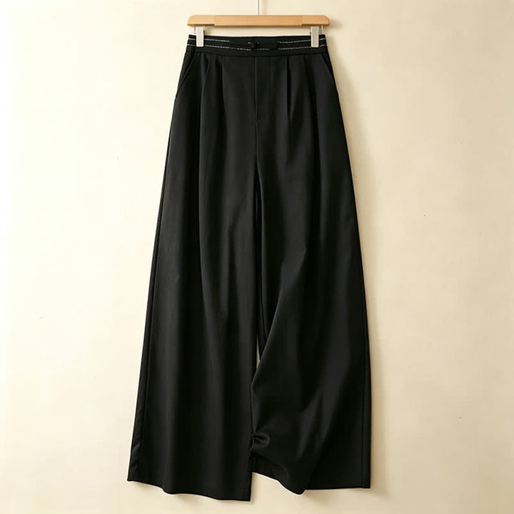 Buddha Stones Lässige, minimalistische Sommerhose aus Unifarben mit Knöchellänge, geradem Bein und Taschen, mit einem Froschknopf - Schwarz - US12, UK/AU16, EU44 (3XL) - image 5