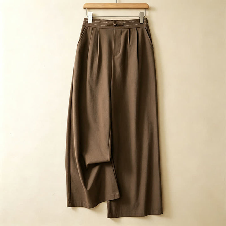 Buddha Stones Lässige, minimalistische Sommerhose aus Unifarben mit Knöchellänge, geradem Bein und Taschen, mit einem Froschknopf - Sienna - US12, UK/AU16, EU44 (3XL) - image 0